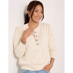 Evereve Roxy Puff sleeve henley size xsmall create sweatshirt snap front